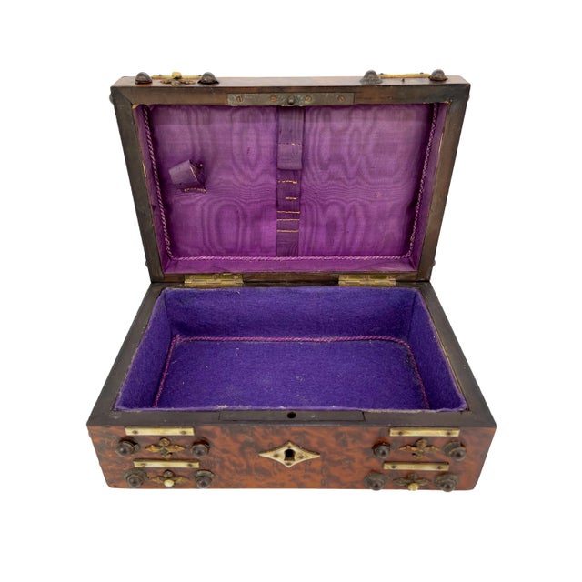 Burl Walnut and Brass Dome-Top Box With Mother-Of-Pearl, English, Ca. 1860 For Sale - Image 6 of 9