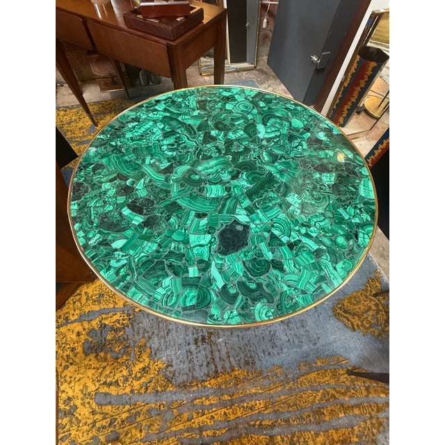 Contemporary Round Malachite Stone Top Dining Table With Solid Brass Base For Sale - Image 4 of 8