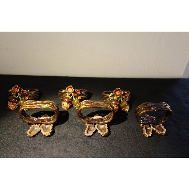 Auburn Set of 6 Rare Vintage Jay Strongwater "Enchanted Acorn" Enameled Napkin Rings For Sale - Image 8 of 13