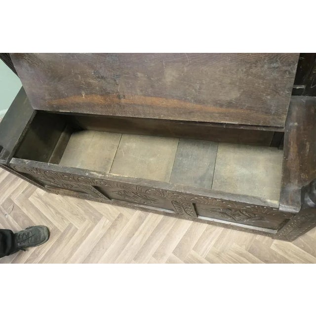 Wood Oak High Back Settle with Carved Back Panels, 17th Century For Sale - Image 7 of 8