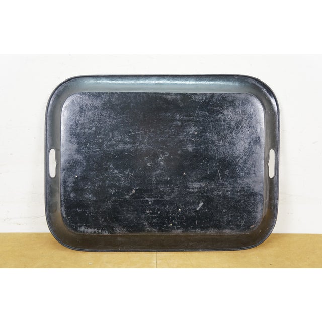 Antique Rectangular Painted Floral Toleware Tray Serving Platter With Handles For Sale - Image 4 of 12