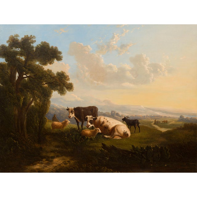 Italian 19th Century Framed Oil on Canvas Painting Depicting Cows in Pastures For Sale - Image 11 of 12