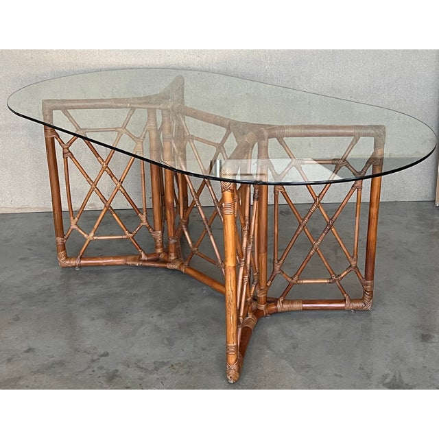 Chinese Chinese Chippendale Style Bamboo Dining Table With Oval Glass Top For Sale - Image 3 of 11