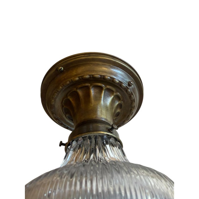 Rare Vintage Holophane Flushmount Ceiling Light Fixture For Sale In Los Angeles - Image 6 of 12