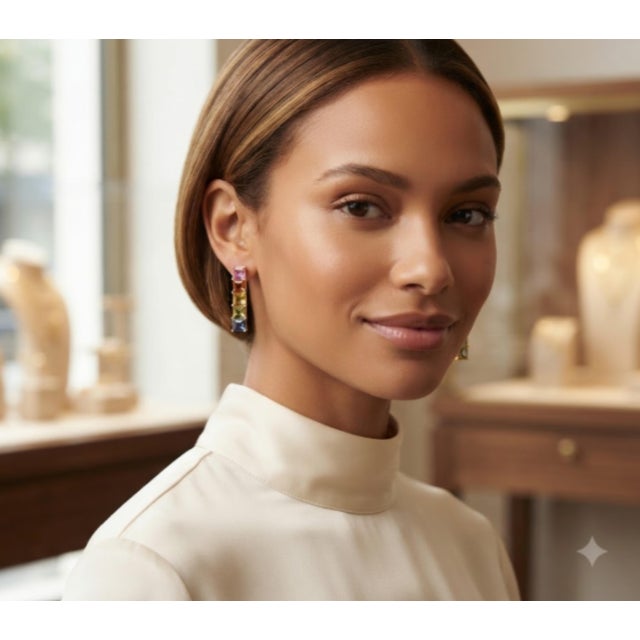 Blue Natural Multi Sapphire 2.90cts Earring in 14k Gold For Sale - Image 8 of 8