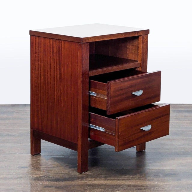 Modern Ligna Furniture Two Drawer Nightstand With Open Shelf For Sale - Image 3 of 10