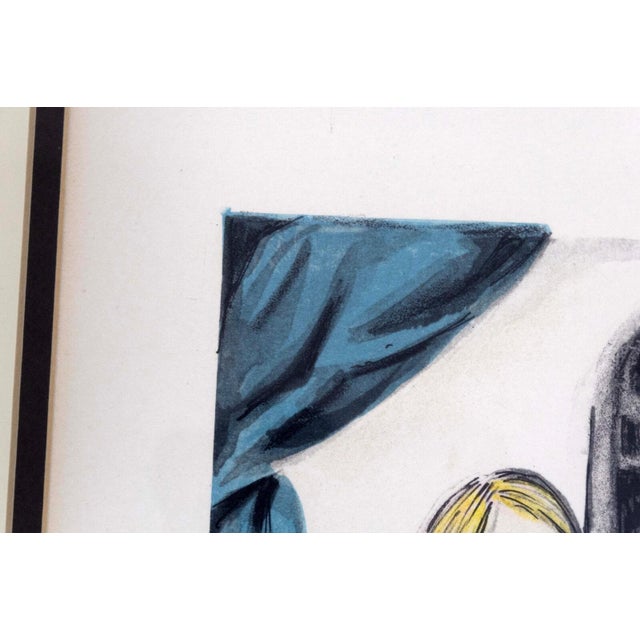 Blue Leonard Tsugouharu Knitting Signed Modern Lithograph on Paper 1963 Framed 55/150 For Sale - Image 8 of 11