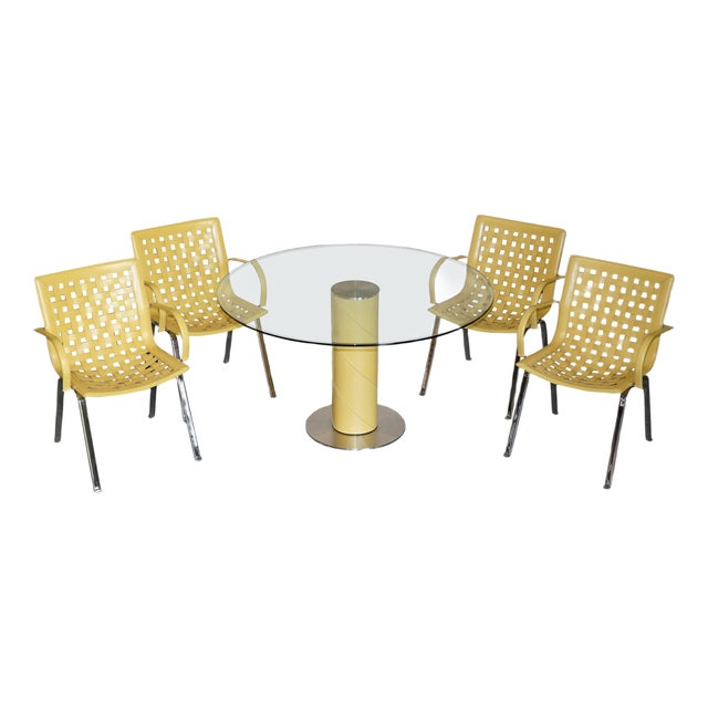 Vintage Italian Leather Woven Net Dining Chairs & Table by Giancarlo Vegni for Fasem, Set of 5 For Sale