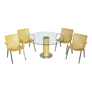 Vintage Italian Leather Woven Net Dining Chairs & Table by Giancarlo Vegni for Fasem, Set of 5