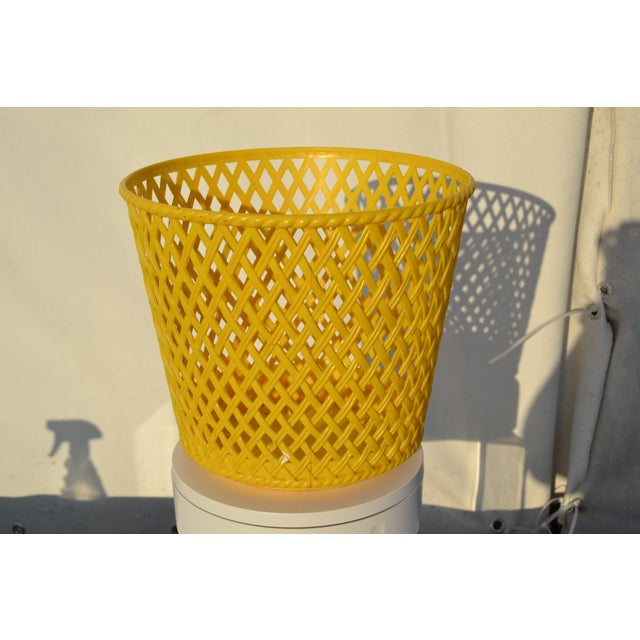 Yellow 1970s Faux Basket Weave Yellow Plastic Wastebasket For Sale - Image 8 of 9