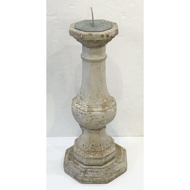 Large English Sundial of Composition Stone With Bronze Dial for the Garden For Sale - Image 4 of 13