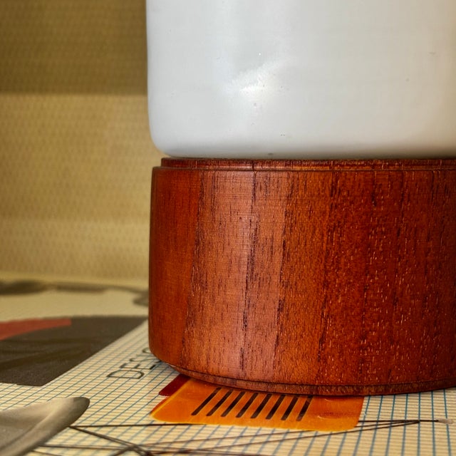 White Mid Century Teak and Glass Table Lamps - Set of 2 For Sale - Image 8 of 14