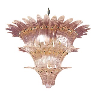 Mid-Century Modern Pink “Palmette” Murano Glass Chandelier For Sale
