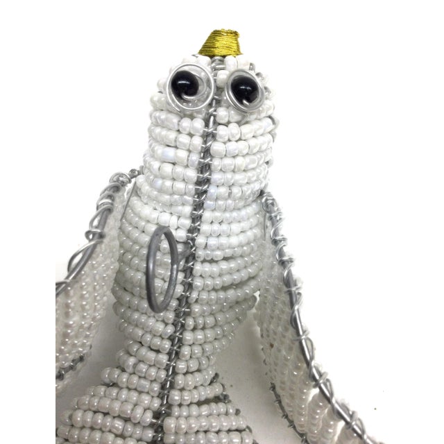 Artisan Hand Beaded White Bird Hanging Ornament For Sale - Image 4 of 10