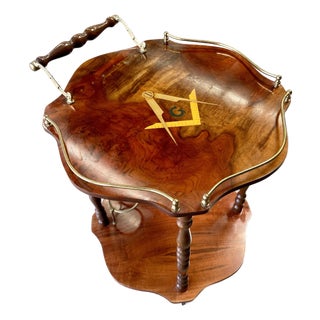 Mid-Century Italian Hollywood Regency Italian Marquetry Masonic Bar Cart With Brass Gallery For Sale