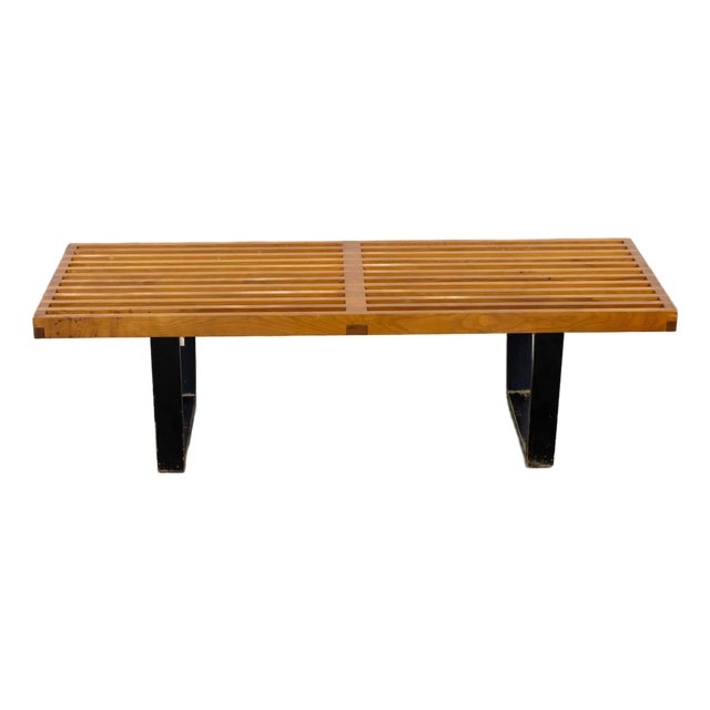 Early Mid Century Modern George Nelson Platform Bench for Herman Miller Maple Slats Black Painted Legs For Sale