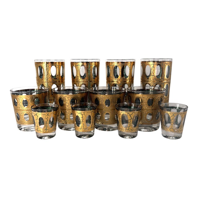 Culver “Pisa” Crackle Gold 12-Piece Barware Set, Circa 1960 For Sale