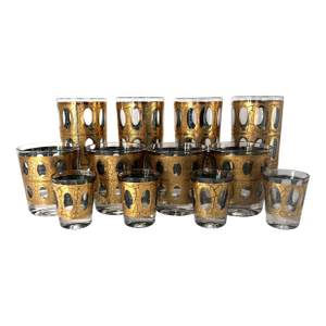 Culver “Pisa” Crackle Gold 12-Piece Barware Set, Circa 1960