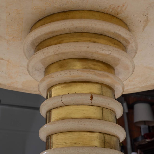 Gold Italian Travertine and Brass Pedestal Dining Table by Marzio Cecchi for Studio Most, 1970s For Sale - Image 8 of 14