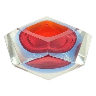 Diamond-Shaped Sommerso Murano Faceted Glass Ashtray by Flavio Poli for Seguso, Italy, 1970s For Sale