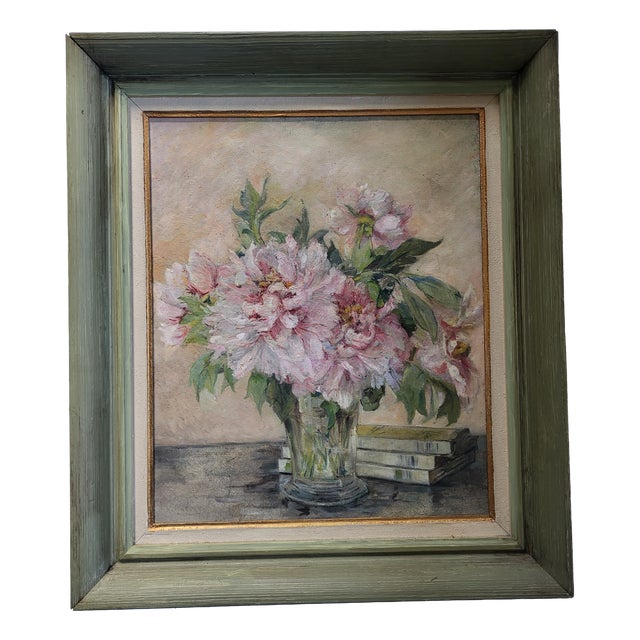 M.Valette, Impressionist Still Life of Peonies, 1950s, Oil on Canvas For Sale