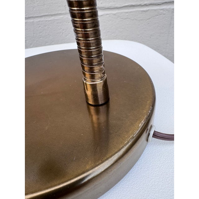 Vintage 1960s Brass Gooseneck Desk Lamp Milk Glass Dome Shade Mid-Century Modern Task Light For Sale - Image 10 of 12