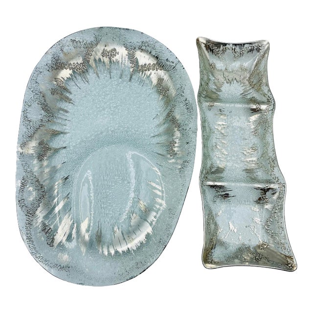 Vintage Dorothy Thorpe Silver “Atomic Splash” Indented Oblong Serving Platter and Corresponding Elongated Server- 2 Pieces For Sale