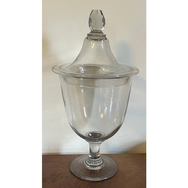 English Large Antique Early 19th Century George III Anglo Irish Crystal Glass Urn With Facet Cut Finial For Sale - Image 3 of 12