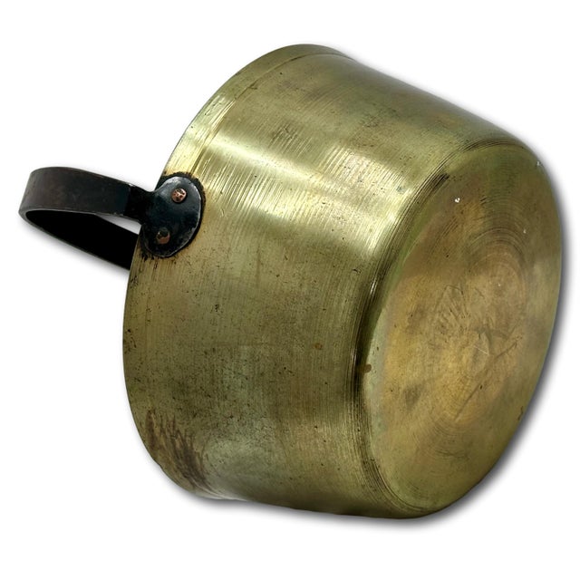 Antique 12 Inch Heavy Brass & Hand Wrought Iron Fireplace Hearth Hanging Cooking Pot Mid 19th Century For Sale - Image 11 of 18