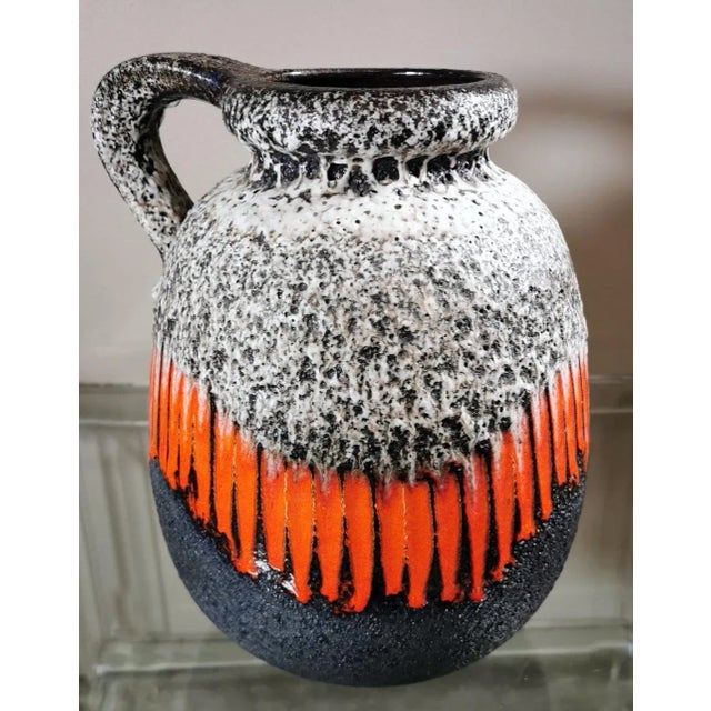 Vintage Fat Lava-Style German Colored and Glazed Ceramic Pitcher With Handle For Sale - Image 4 of 13