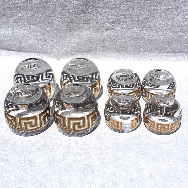 Vintage 22k Gold Greek Key Double Old Fashioned & Rocks Glasses Set of 8 For Sale - Image 11 of 12
