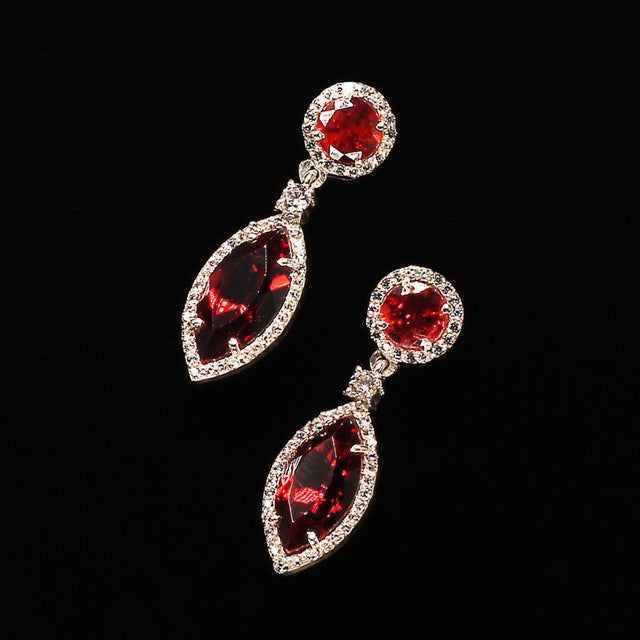 Traditional Garnets and Genuine Zircon Dangle Earrings - 2 Pieces For Sale - Image 3 of 5