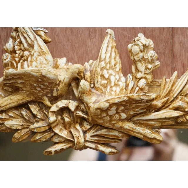 Ornate Decorated Wedding Mirror Depicting 2 Turtle Doves Kissing with Gilt Decor For Sale - Image 4 of 14