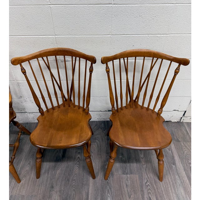 Late 20th Century Vintage Ethan Allen Heirloom Maple Nutmeg Fiddleback Duxbury Dining Chairs For Sale - Image 5 of 12