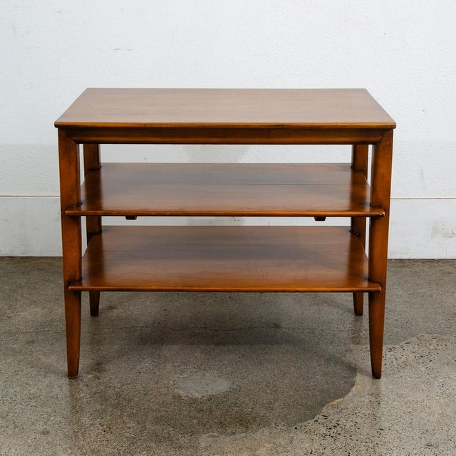 1960s Mid Century Modern Table Solid Wood End Side Nightstand 3 Tier Vintage Rectangular For Sale - Image 4 of 12