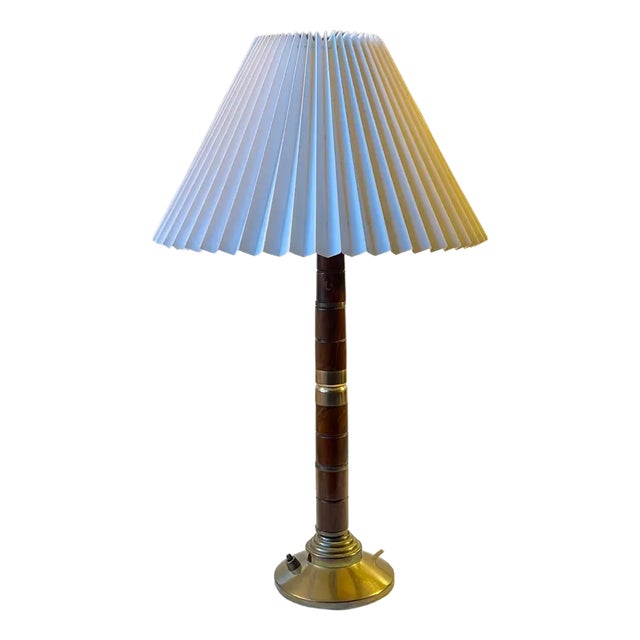 Mid-Century Swedish Table Lamp in Brass and Mahogany, 1960s For Sale