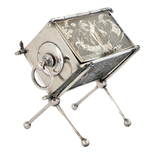 Antique Silver-Plate Etui Needlework Box For Sale