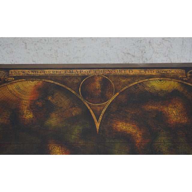 Campaign Style Reverse Painted Glass Top World Map Coffee Table | Chairish