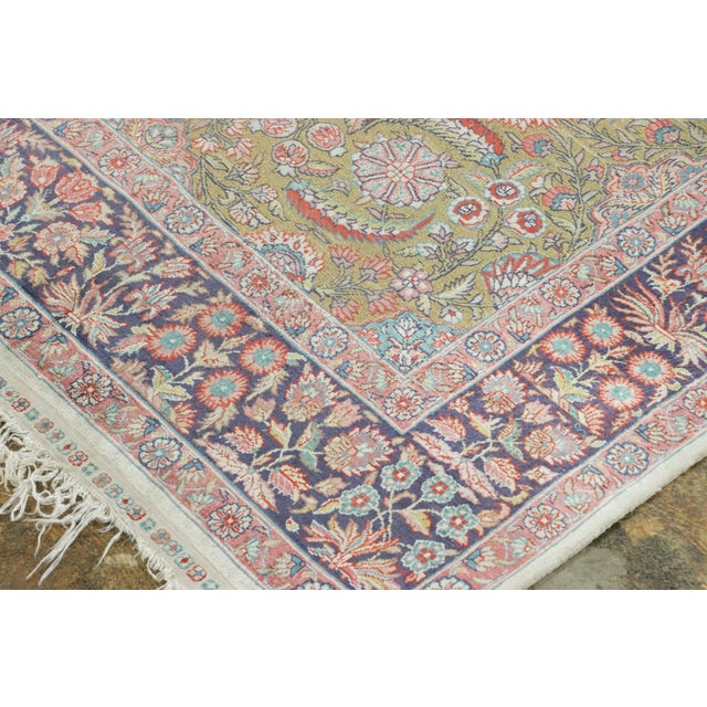 Transitional Vintage Hereke Rug With Bright Floral Patterns on Green and Gold - Rug & Kilim For Sale - Image 3 of 7