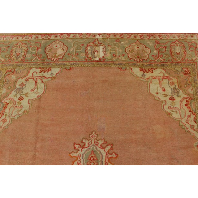 Antique Turkish Oushak in Pink and Light Green For Sale - Image 10 of 13