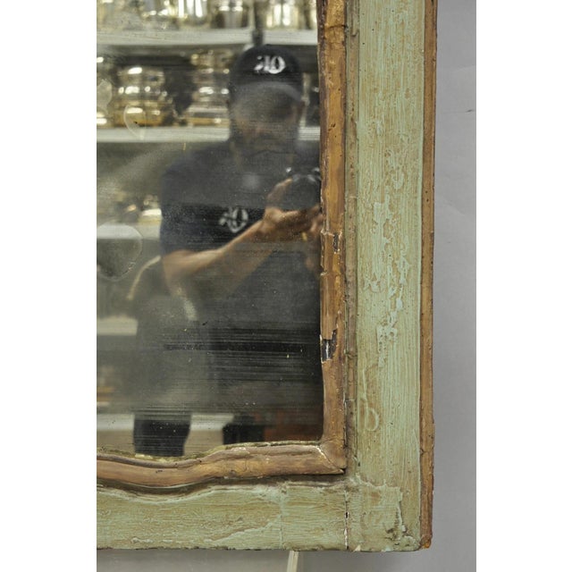 18th C French Louis XV Baroque Style Green Distress Painted Trumeau Wall Mirror For Sale - Image 9 of 18