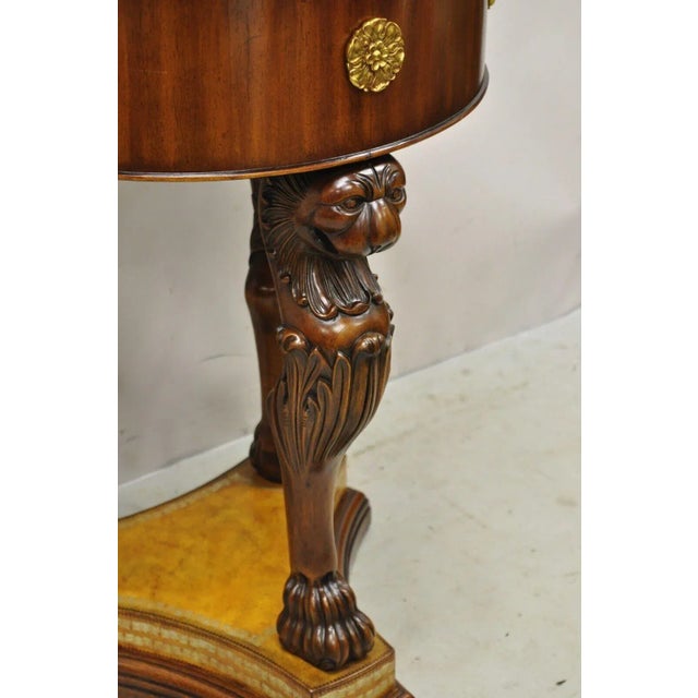 Maitland Smith Regency Style Mahogany Carved Lion Cellaret Planter with Leather Base For Sale - Image 12 of 13