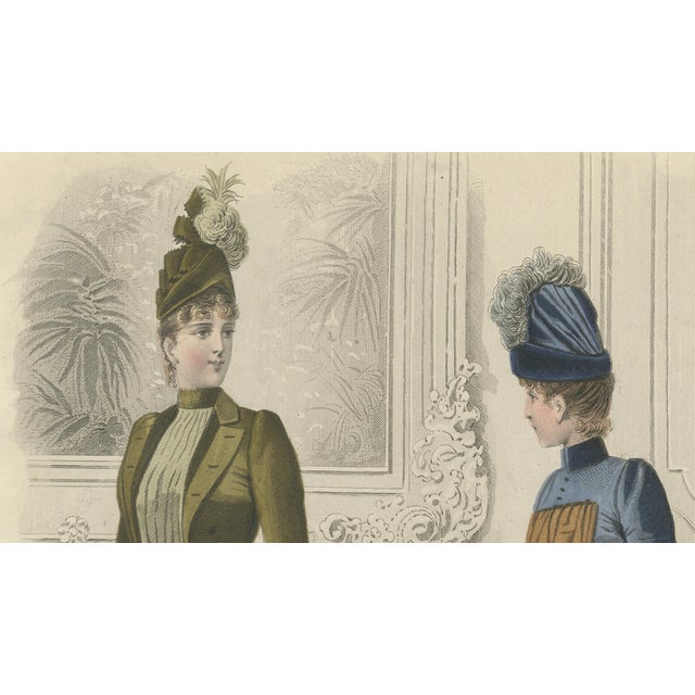 French Fashion Print, Parisian Ladies and Child Interior Scene, 1887, Paper For Sale - Image 4 of 10