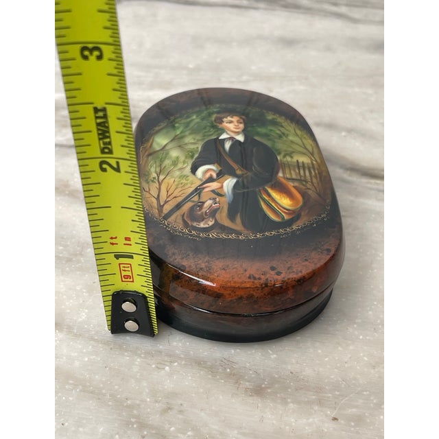 Paper Fedoskino Russian Lacquer Box a Shchetinina Signed Hunter Dog Art Mint Vintage For Sale - Image 7 of 12