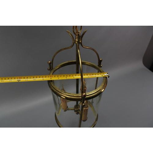 French Neoclassical Brass and Clear Glass Round Hanging Lantern, 1950s For Sale - Image 18 of 18