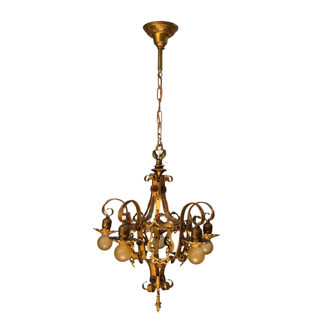 Gold Chain Drop Aztec Gold 1920s Chandelier With Original Finish #2607 For Sale - Image 8 of 12