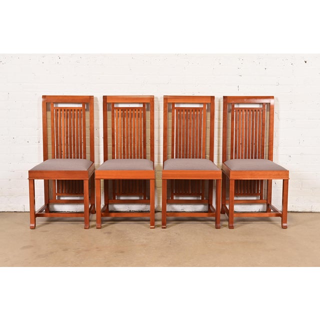 Frank Lloyd Wright for Cassina Arts & Crafts Cherry Wood Dining Chairs, Pair For Sale - Image 14 of 15