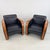 Dimensions: H 30.5” x W 29.5” x D 35” x SH 16” Pair of Vintage Art Deco Swedish black leather lounge chairs with curved...