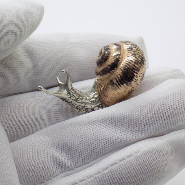 Metal Vintage Italian Handmade Silver and Brass Snail, Tuscany, Italy, 1980s For Sale - Image 7 of 12
