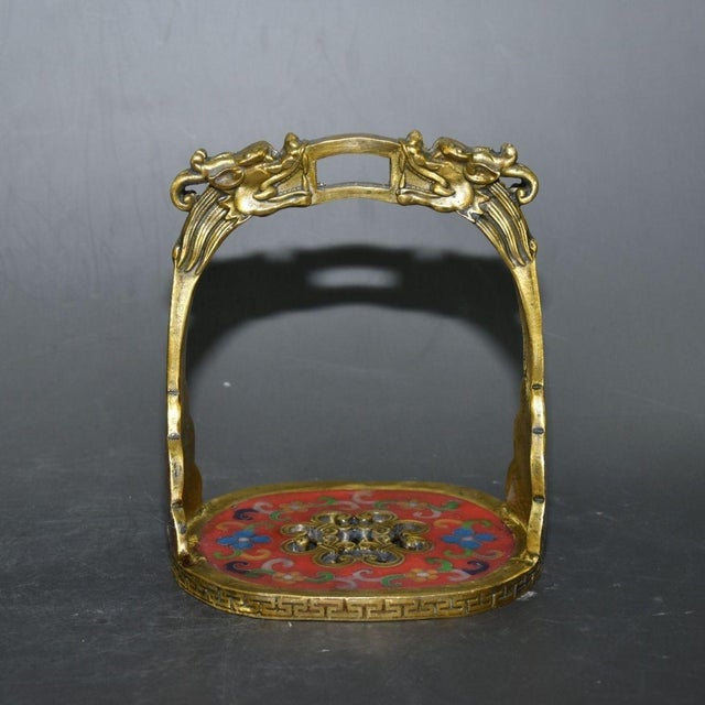 Pair of Antique Cloisonné Enamel Stirrups With Dragon Motif, 1.95kg For Sale - Image 9 of 9